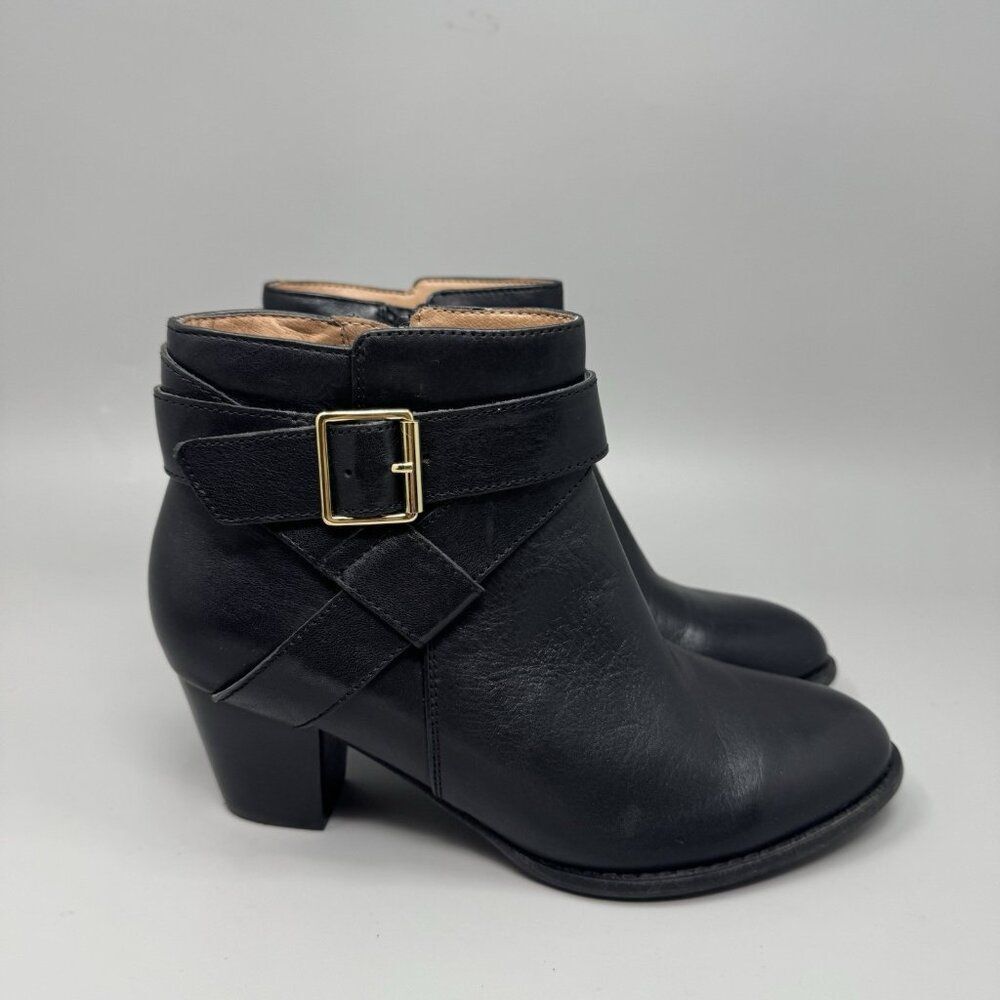VionicβWomens Boots Size 6.5 Trinity Black Leather Buckle Heeled Bootie